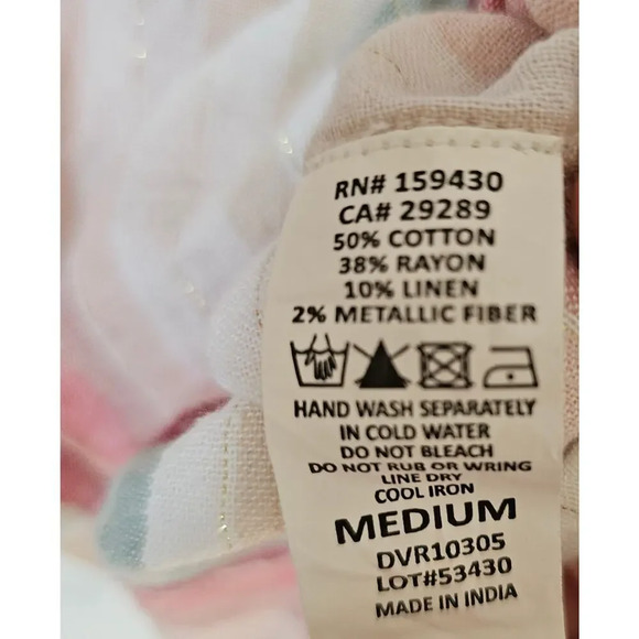 Elan Twist-Front Button Blouse Medium Striped Pink Blue V-neck Cropped Linen - Picture 4 of 5